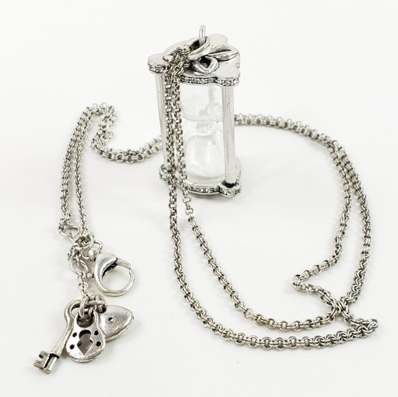 Fossil Jewelry - Fossil Necklace Hourglass Pendant Silver Tone